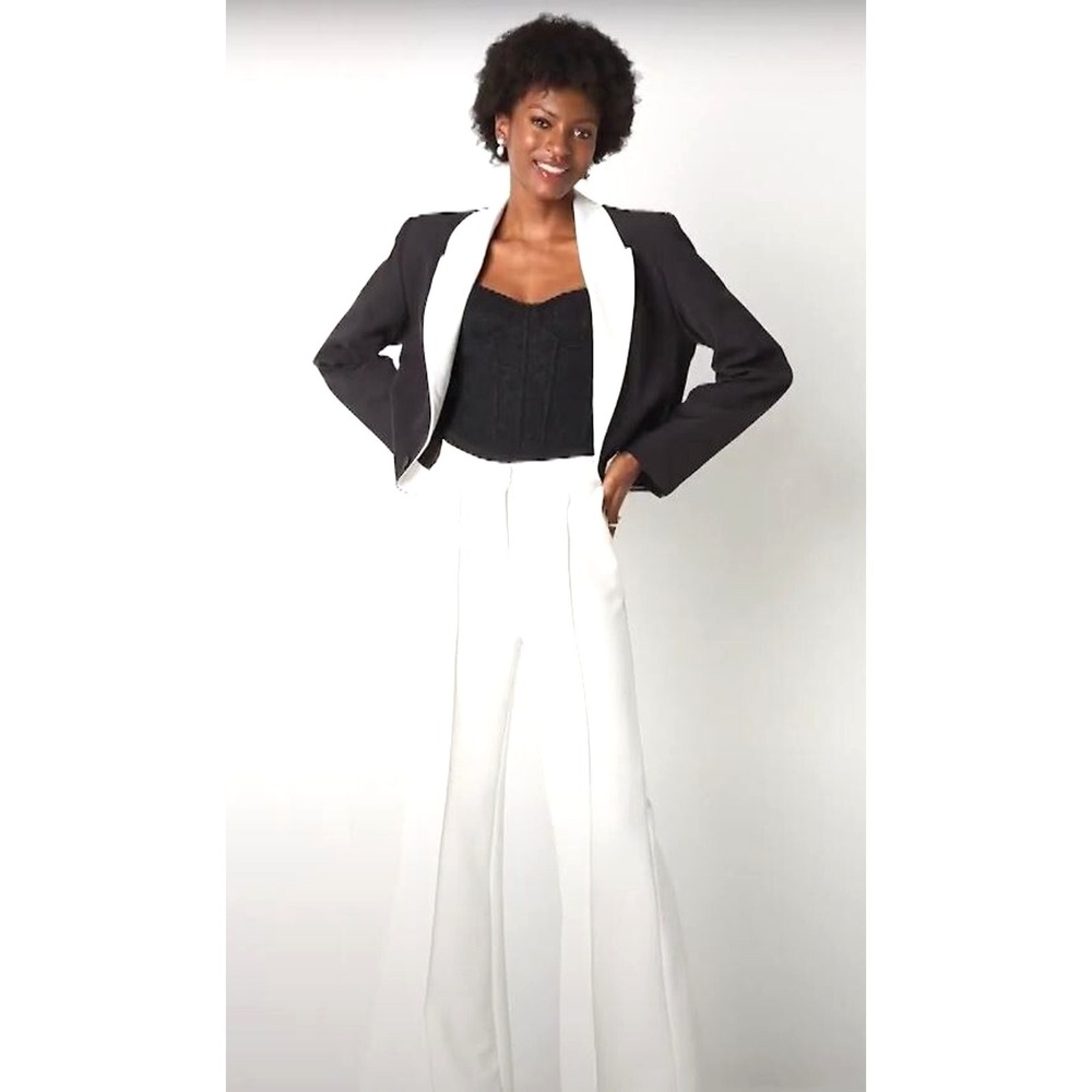 Johnny Wujek Women's Wide Leg Elastic Waist Dress Pants in Off White 2X